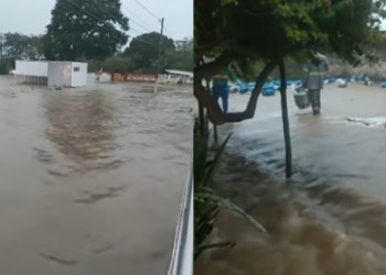 VÍDEO: botijões de gás são arrastados por água durante forte chuva no Piauí