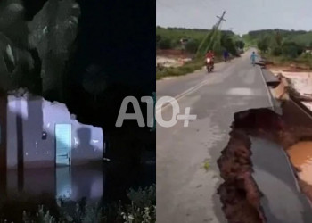 Prefeito decreta emergência após trecho de rodovia ceder e casas desabarem com fortes chuvas no PI