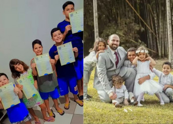 Cinco irmãos que foram adotados por casal gay recebem certidão de nascimento com nome dos 2 pais