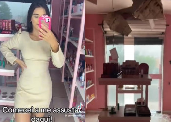 Susto! Forro de loja cai enquanto empresária gravava vídeo no Piauí; assista