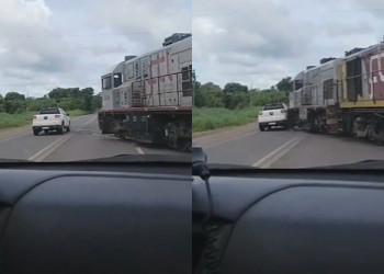 Carro é atingido por trem ao tentar atravessar BR no Piauí; assista!