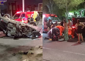 Motorista perde controle e capota veículo na Avenida Raul Lopes, em Teresina
