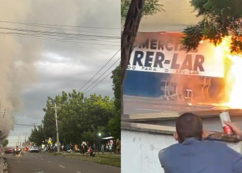 Incêndio de grandes proporções atinge supermercado na zona Leste de Teresina; vídeo mostra explosão