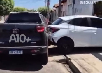 Oficial de Justiça tenta cumprir mandado e tem veículo danificado por suspeito em Teresina; VÍDEO!