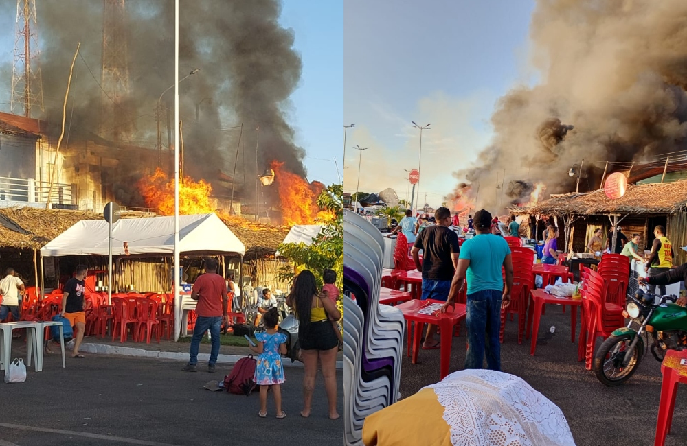 Incêndio de grandes proporções atinge barracas de festejos em José de Freitas, no Piauí